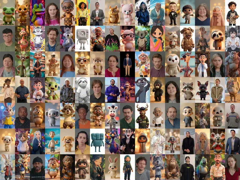 Grid of characters animated by Muse Realtime Avatar